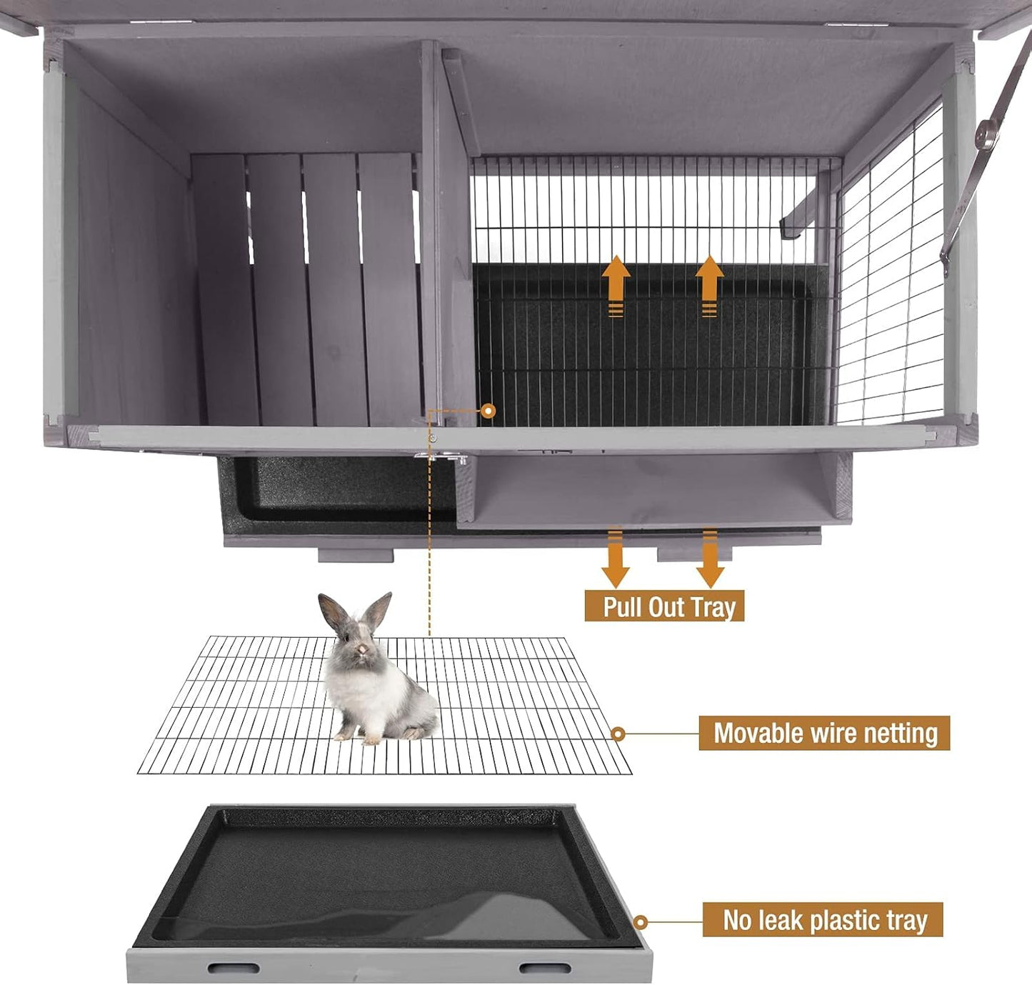 Rabbit Hutch Indoor Rabbit Cage with Metal Wire Pan,Outdoor Bunny cage with Pull Out Tray