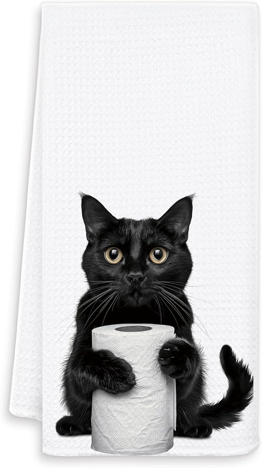 Funny Black Cat Hand Towels for Bathroom Washroom, Cat Bathroom Decor, Cats Lover Mom Lady Gifts for Women, Cute Black Kitten Bathrooms Hand Towels, 16x24 Inch