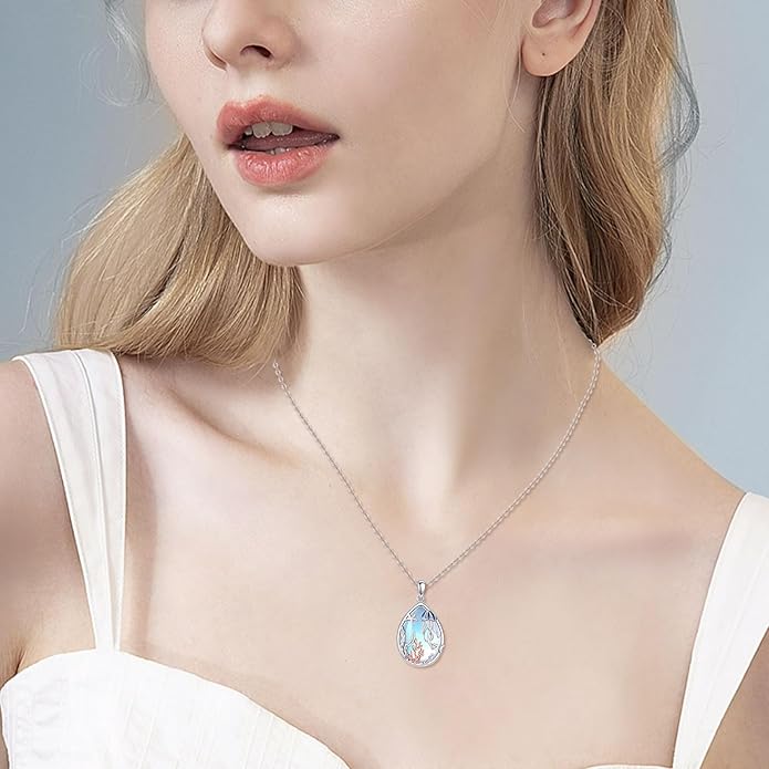 KQF Dragonfly/Butterlfy/Cat/Jellyfish/Bunny/Axolotl/Bee/Mermaid/Hummingbird/Elephant Necklace for Women Sterling Silver Moonstone Pendant Necklace Dragonfly Jewelry Gifts for Women
