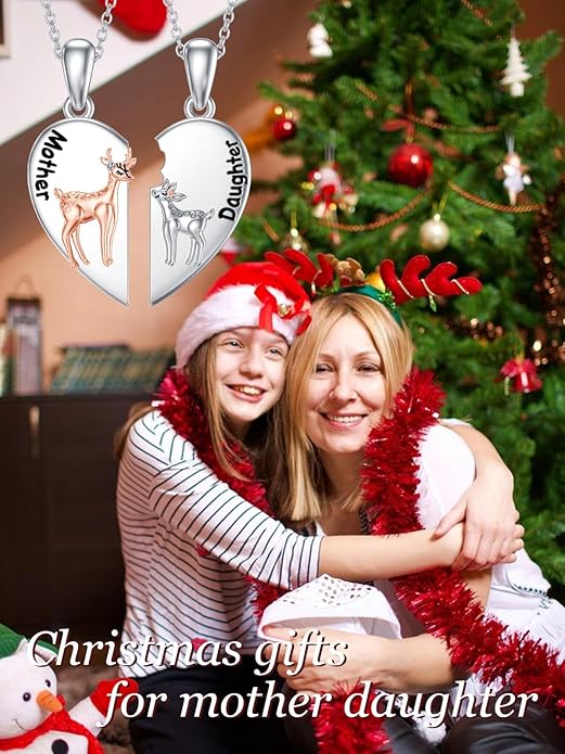 OCJ Mother Daughter Matching Necklaces 925 Sterling Silver Animals Matching Necklace for Mom Daughter 2 Pcs Matching Heart Pendant Birthday Mothers Day Gifts for Mom and Daughter
