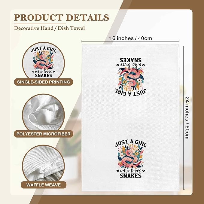 Just a Girl Who Loves Snakes Kitchen Towels Decorative Gifts for Snake Lovers Women 16x24, Snake Dish Towel Cloths Dishcloths Tea Towel, Snake Bathroom Kitchen Hand Towel Decor