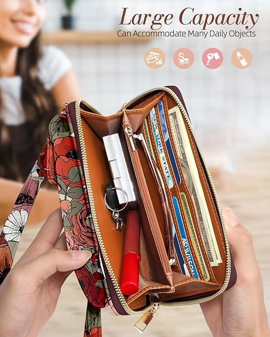 Cute Crossbody Purse Cell Phone Bags for Women - Leather Cellphone Wallet Purse with Handle Rope and Adjustable Shoulder Rope