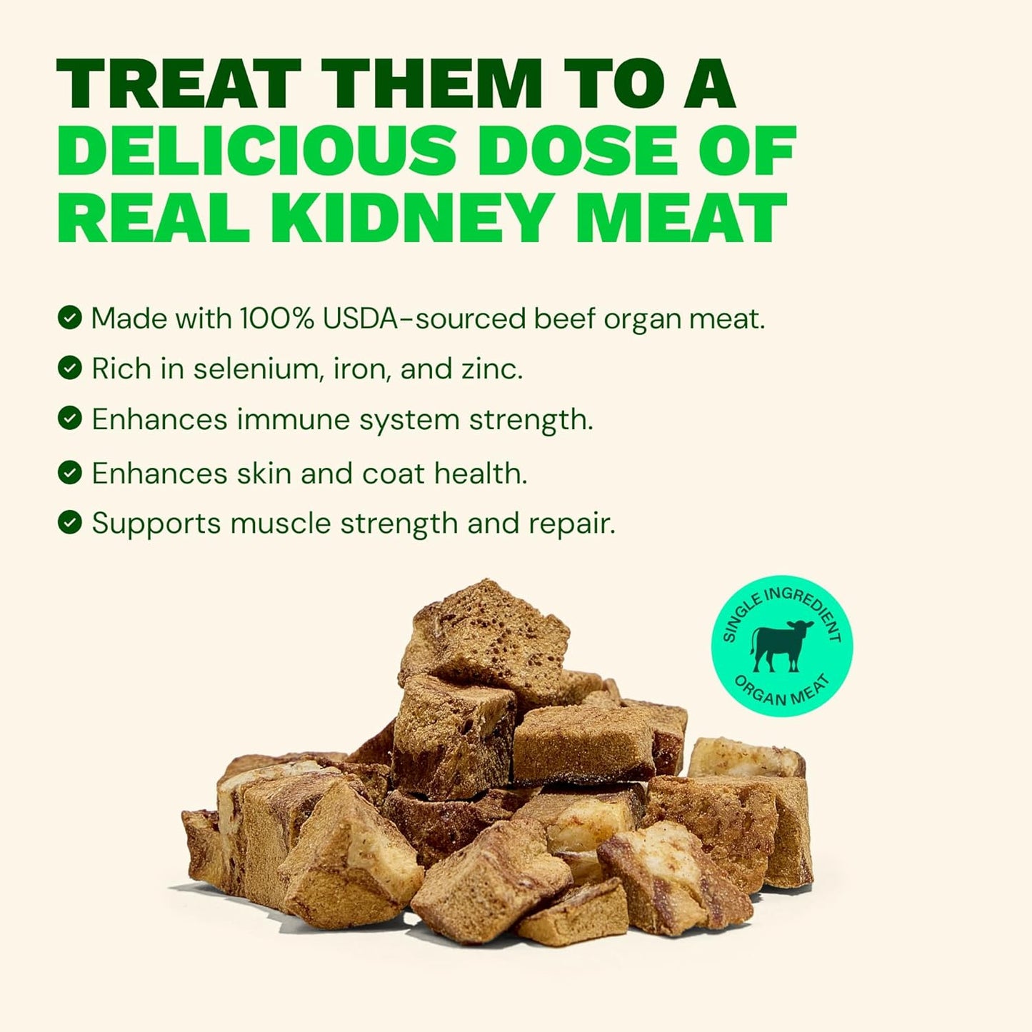 Get Joy Freeze Dried 100% Beef Kidney Dog Treats, 4oz | Single Ingredient Organ Meat, High Protein Raw Dog Food Topper, Snack & Training Rewards | Grain Free, Gluten Free, Filler Free