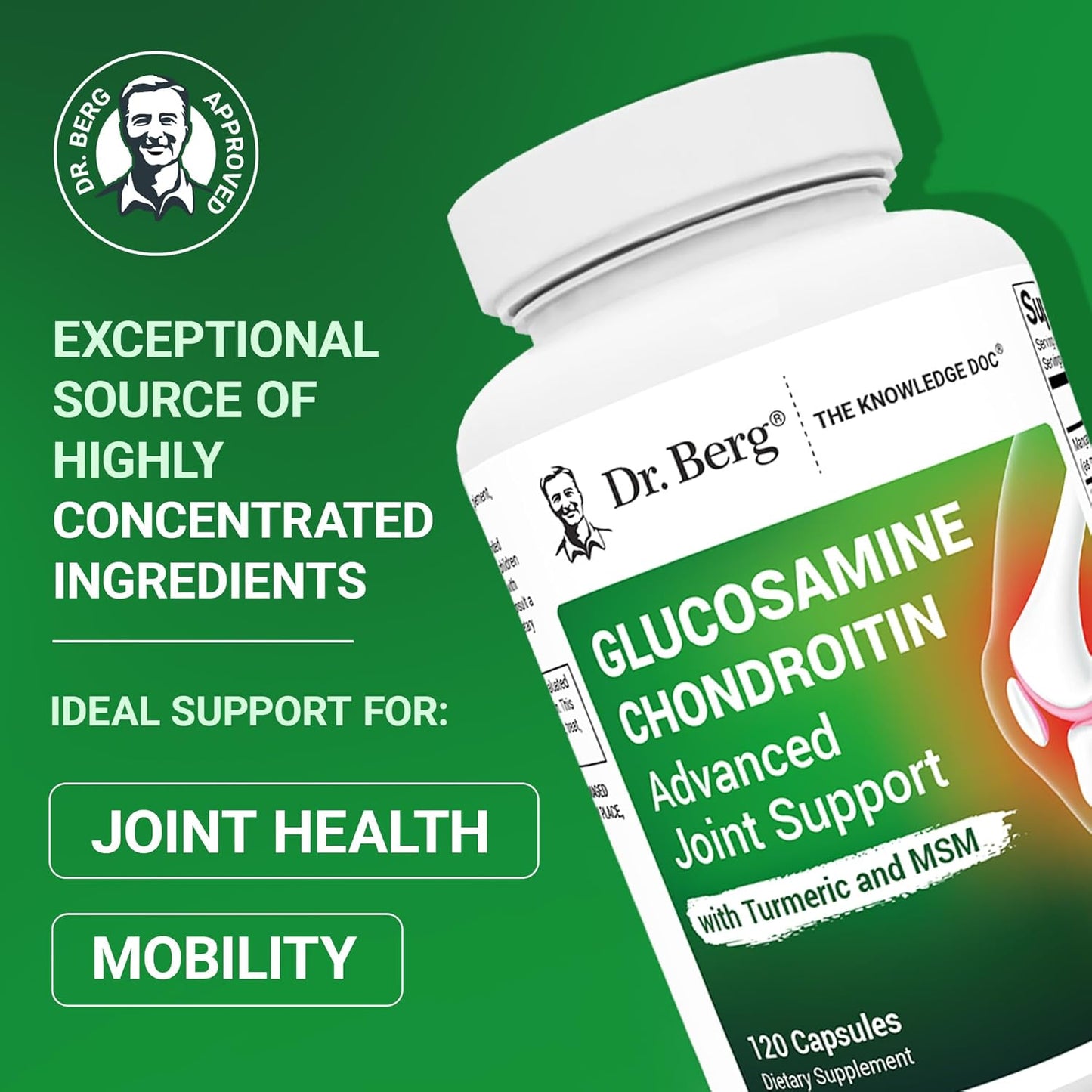 Dr. Berg Glucosamine Chondroitin MSM Turmeric & Boswellia - Advanced Joint Support Supplement with 1500 mg Glucosamine Sulfate - Includes 120 Capsules
