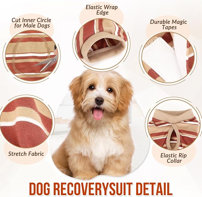 Lukovee Recovery Suit for Dogs, Onesie Surgery Recovery Suit for Female Male Dogs, Abdominal Wounds Cone E-Collar Alternative Prevent Licking Spay Recovery Suit (Brown Stripes,XXL)