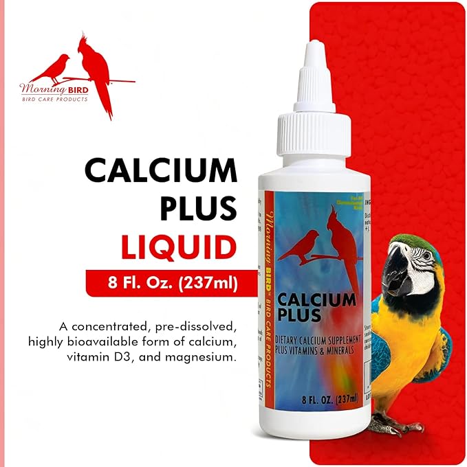 Morning Bird Calcium Plus Liquid Supplement for Birds - Liquid Calcium Formula with Magnesium and Vitamin D3 Calcium Supplement for All Birds – 8 Fl Oz
