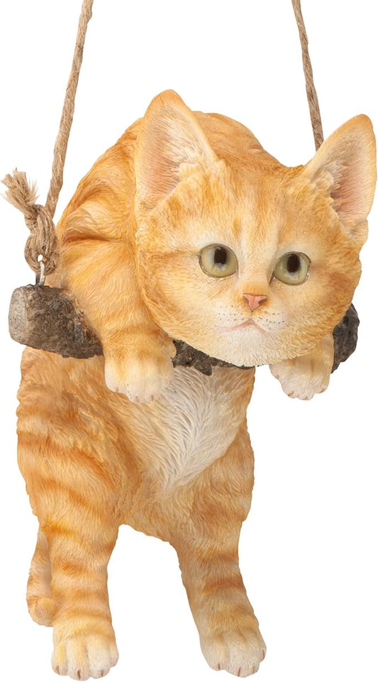 Design Toscano Orange Tabby Kitty on a Perch Hanging Cat Sculpture