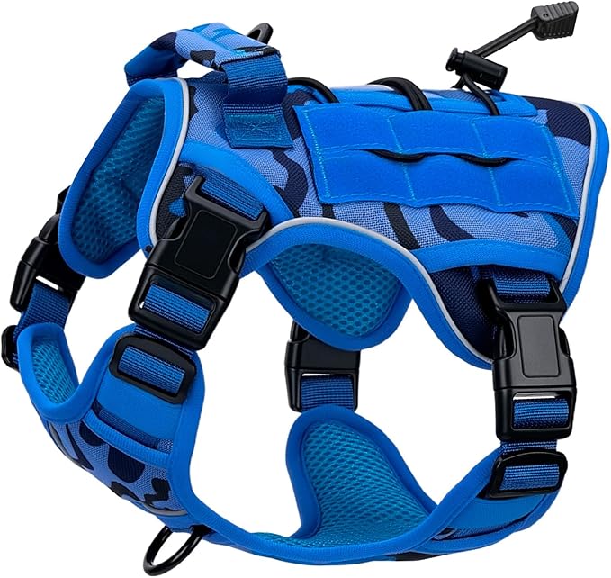 Heavy-Duty Tactical Dog Harness for Large Dogs, No Pull Adjustable Reflective Pet Vest with Molle System, K9 Military-Grade Control for Service Training, Outdoor & 10+ Breeds, Blue Camo, Small