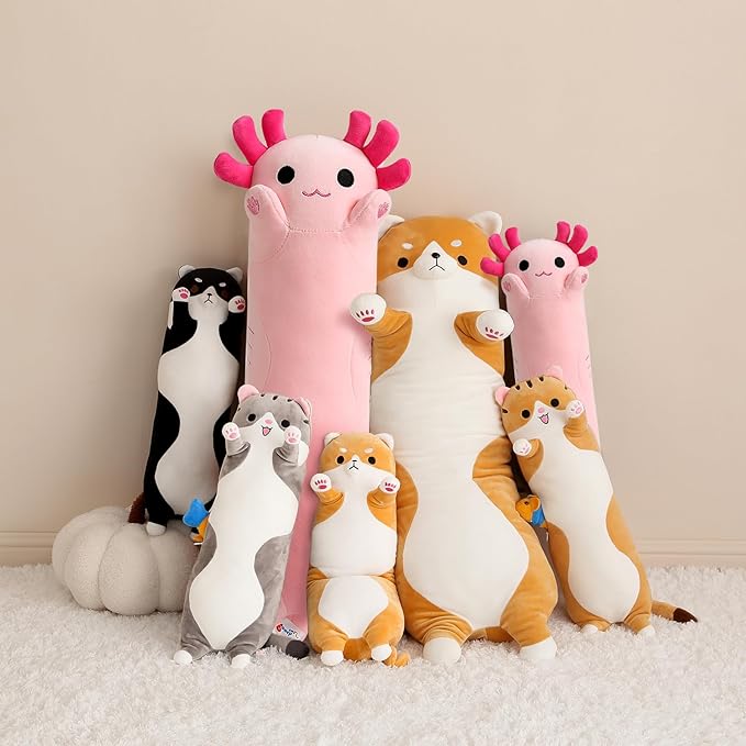 PEACH CAT Blue Long Axolotl Plush Pillow Toy Cute Axolotl Stuffed Animal for Girls and Boys 34"