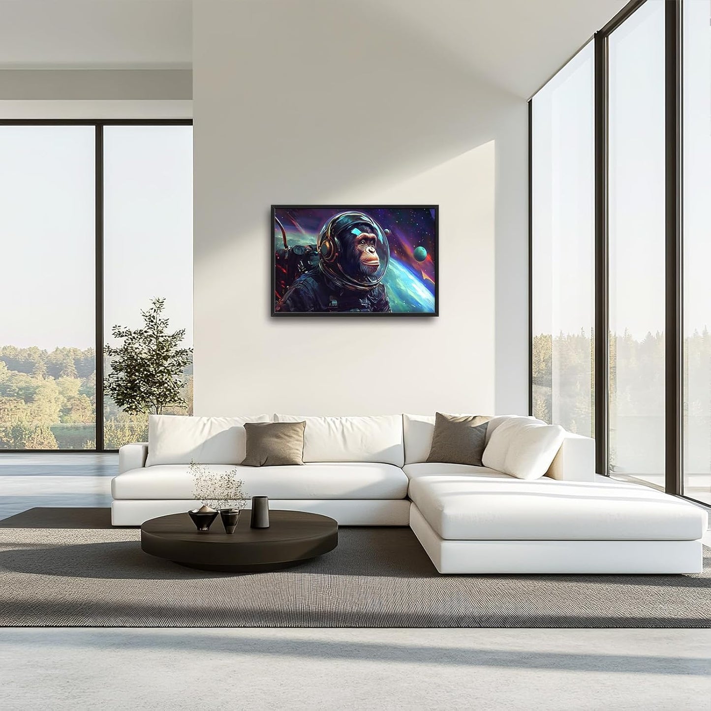 Framed Large Monkey Astronaut Wall Art, Oversized Chimpanzee Spacemen Wall Decor for Living Room, Outer Space Canvas Painting Pictures Modern Artwork for Living Room Bedroom Office 36"x24"