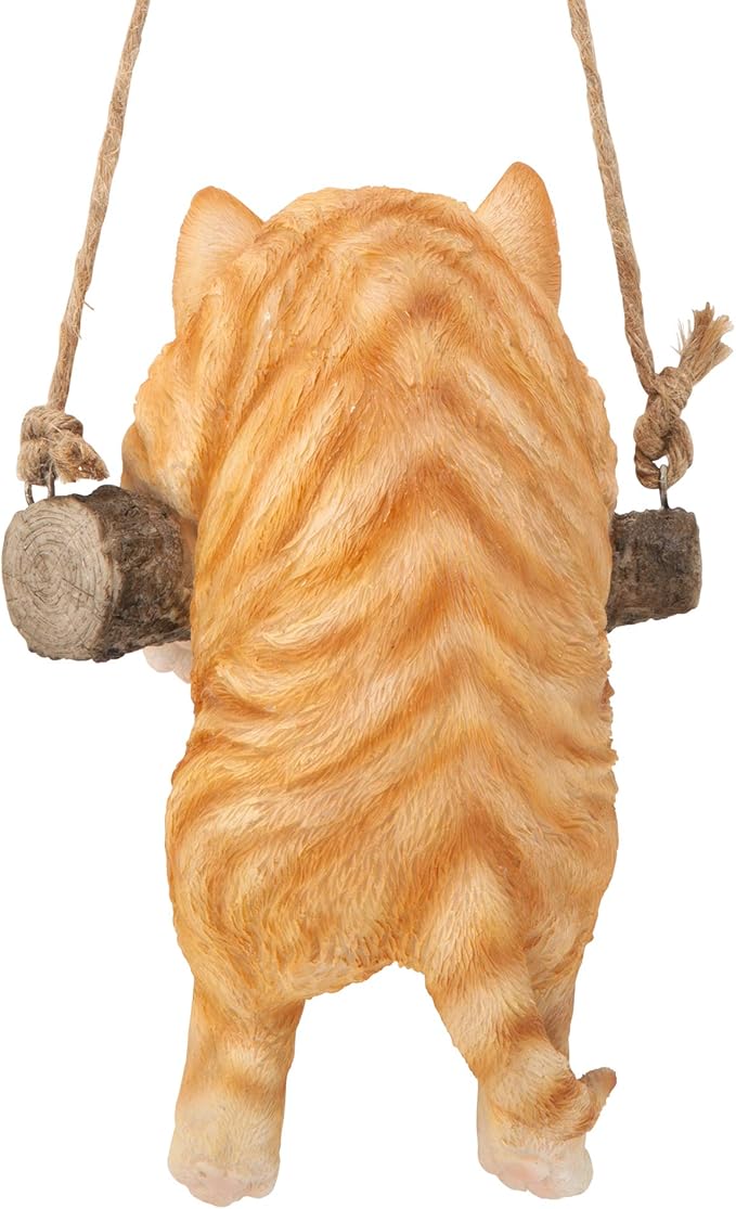 Design Toscano Orange Tabby Kitty on a Perch Hanging Cat Sculpture