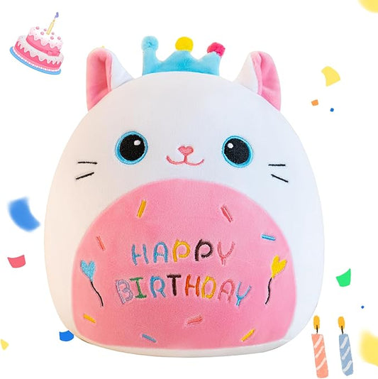 Cat Plush Cute Cat Stuffed Animals with Crown Soft Birthday Gift Cat Plushie Pillow Decor for Kids Boys Girls White 8 inch