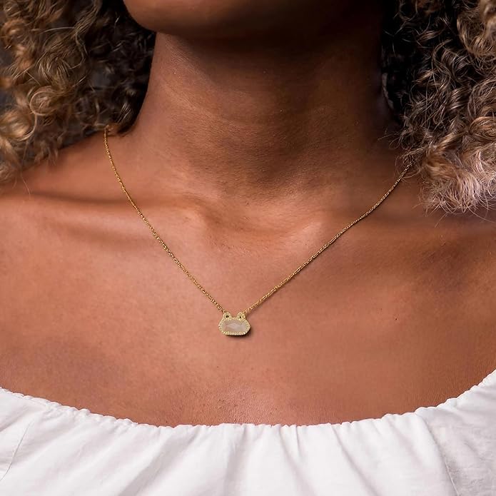 Fashion Jewelry Cat Necklace Collection for Women - Gold & Silver Plated Brass Pendant with Natural Gemstone, Dainty Cute Animal Jewelry Gift (Multiple Styles)