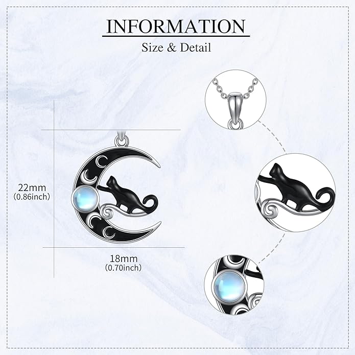 MONGAS Cat Necklace Sterling Silver Black Cat Pendant Necklace Black Cat Jewelry for Women