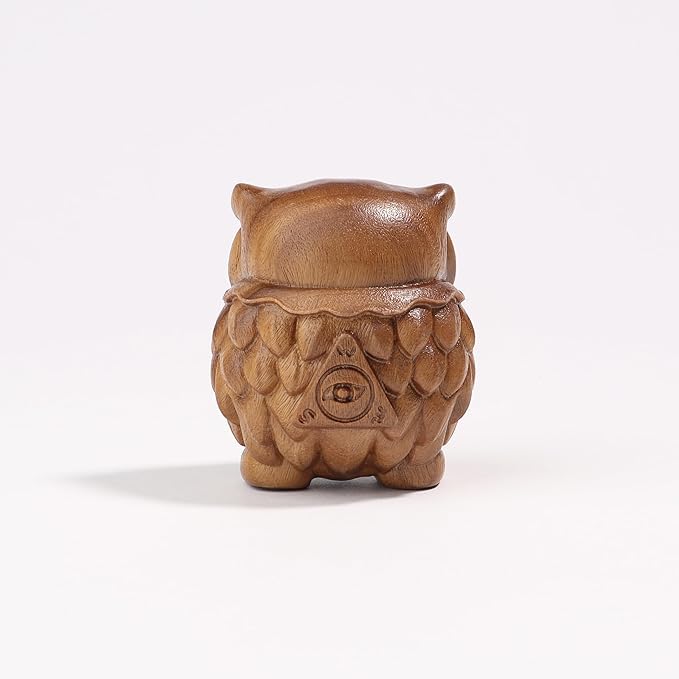 Owl Wooden Figurine,Handmade Art Carved Miniature Animal Garden Statue Collectible,Gift Holiday Home Decor,for Office, Desktop, Bedroom, Living Room, Bookshelf Decoration