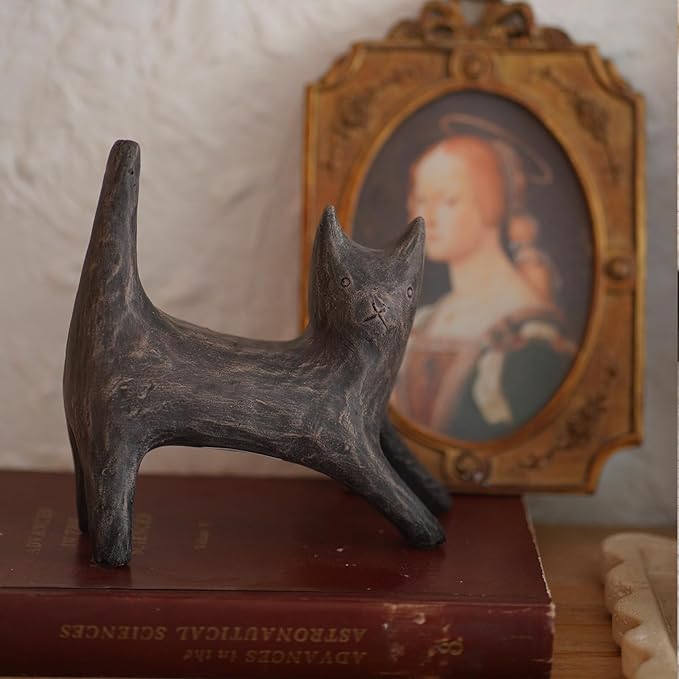 ChagoArt Black Cat Decor, 7” Cat Lover Gifts for Women, Cat Figurines, Cat Home Decor Figure, Cat Mom Gifts, Small Cats Sculpture for Garden Statue, Desk Knick Knacks, Cat Memorial Statue, Shelf