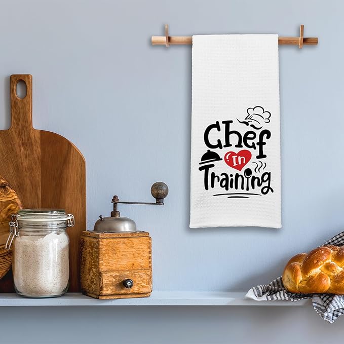 Funny Kitchen Towels with Sayings Chef in Training Dish Hand Towels Future Chef Soft Towels for Kitchen Decor Chef in Progress Gifts Trendy Kitchen Cloth for Women Men Chef Cooking Student