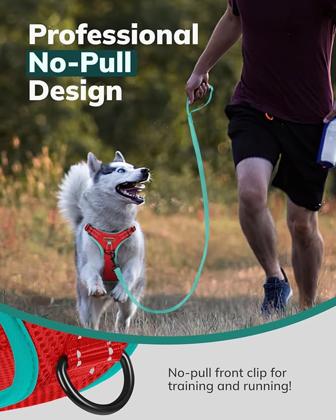 MIDOG No-Pull Dog Harness | Adjustable & Reflective Pet Harness Leash Set for Small Medium Large Dogs Walking, Training| No Choke, Front Clip, Soft Padded Vest with Easy Control Handle - Red, XL