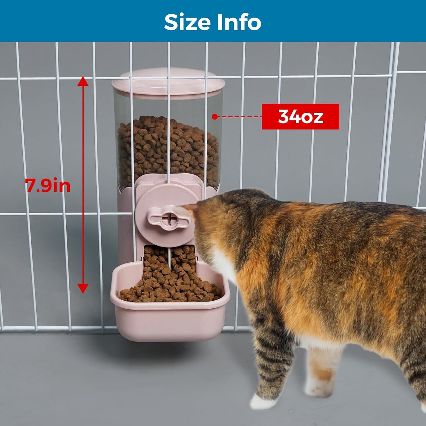 VANNON Small Animal Hanging Automatic Food Dispenser, 35oz Gravity Pet Feeder for Cage, Food Bowl for Rabbit Puppy Cat Ferret Guinea Pig Chinchilla Parrot (Pink)