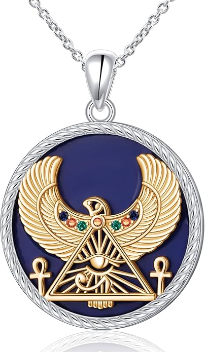 Alphm Egyptian Jewelry for Women 925 Sterling Silver Bastet Goddess/Eye of Horus Pendant Necklace Ancient Egyptian Jewelry Present