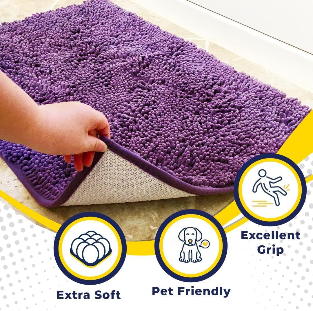 Muddy Mat® Shown on TV – Super Absorbent Door Mat Indoor, Microfiber Quick Dry Chenille Entryway Rug, Non-Slip Front Door Mat, Indoor Mats for Entryway, Machine Washable Pet Rug, Purple 36"x60"