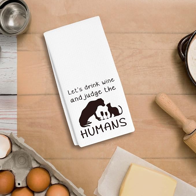 Dog and Cat Towels Dish Towels Dishcloth, Dog Cat Gifts for Women Dog Lovers cat Lovers, Cute Dog Cat Decor for Kitchen Bathroom Home, 16 x 24 Farmhouse Decoration Hand Towels. (075)