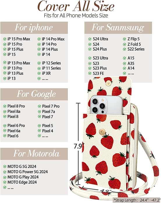 Cute Crossbody Purse Cell Phone Bags for Women - Leather Cellphone Wallet Purse with Handle Rope and Adjustable Shoulder Rope