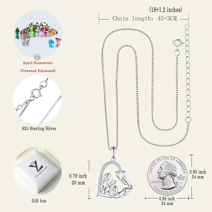 YL Women's Cat Necklace 925 Sterling Silver Heart Pendant Filigree Moon Jewelry for Girls