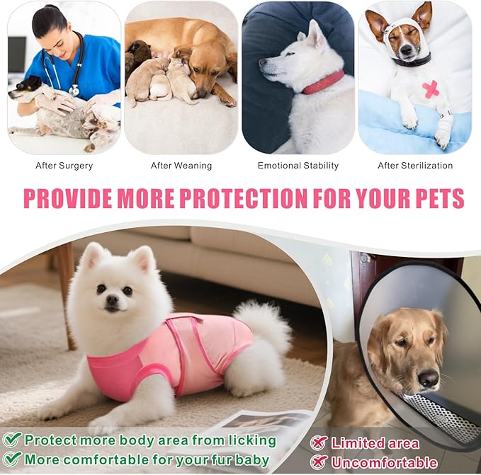 Idepet Dog Recovery Suit Female,Dogs Onesie Suit Surgery Male Breathable Pet Bodysuit for Spay Neuter E-Collar & Cone Alternative Surgical Suit Puppy Abdominal Anti Licking Wounds Shirt (Pink, XS)