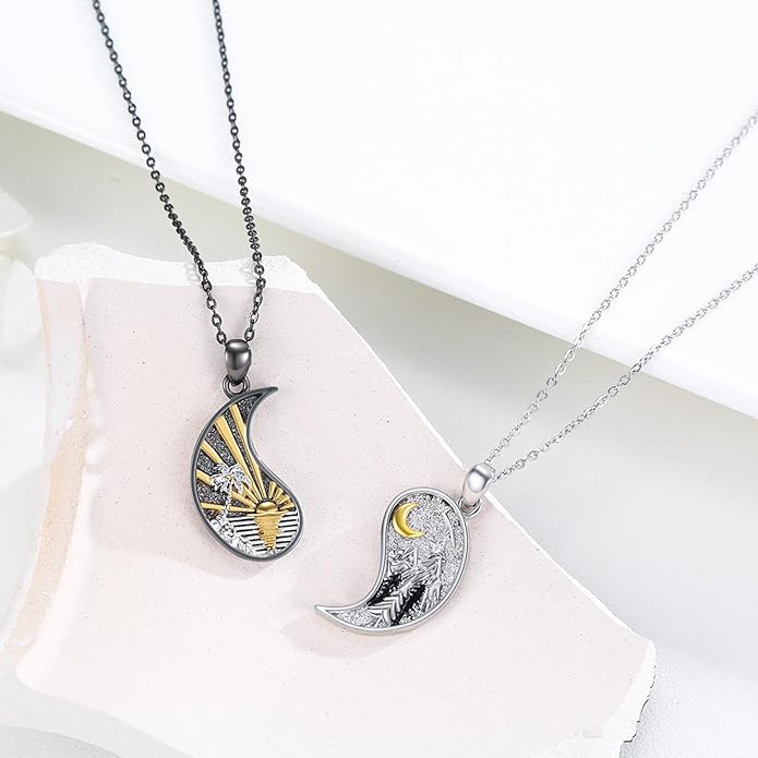 Yin Yang Matching Jewelry Set 925 Sterling Silver Yin Yang Friendship Couples BFF Pendant Necklace Jewelry for Her Him Women Men