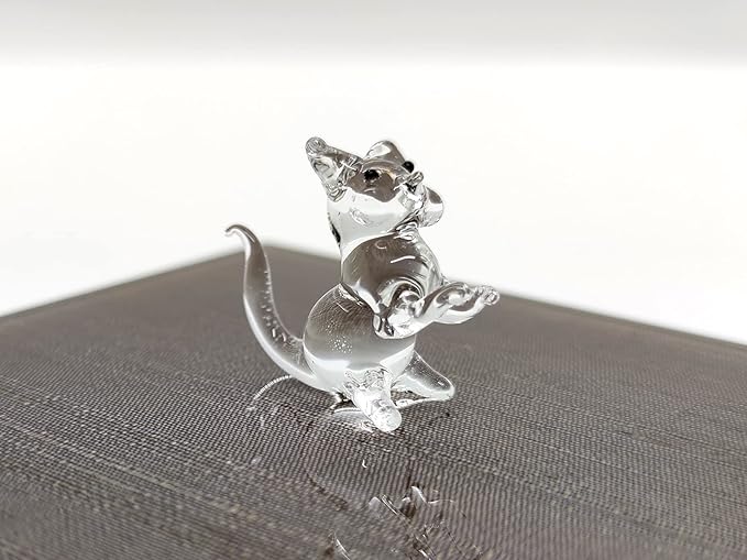 Cat Tiny Micro Figurines Blown Glass Art Animals Hand Painted Collectible Gift Decorate (Clear Stand)