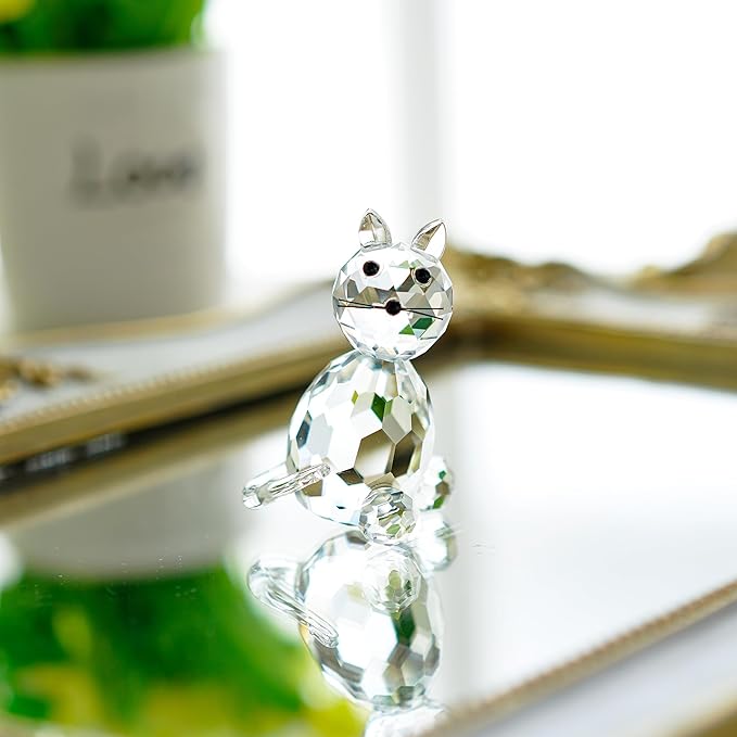 H&D HYALINE & DORA Crystal Collectible Standing Cat Figurine Miniature Glass Christmas Collectible