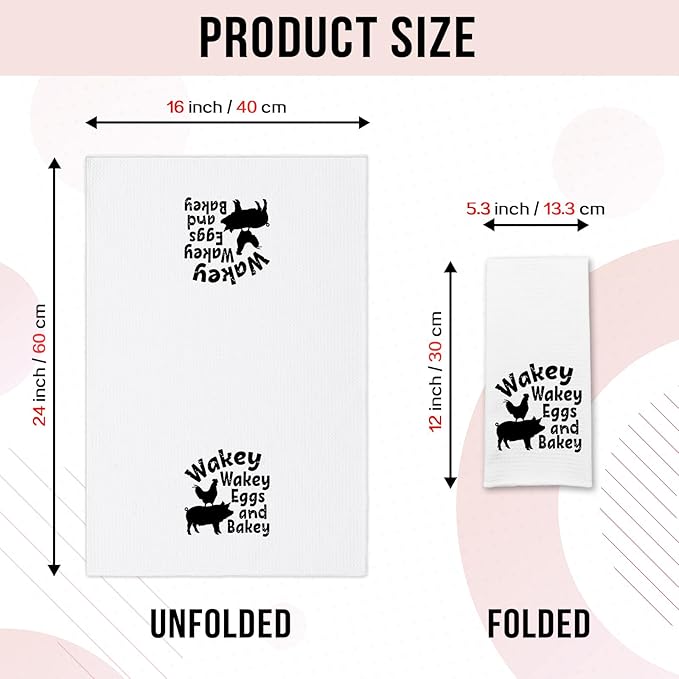 Funny Kitchen Towels Chef Dish Towels Wakey Wakey Eggs and Bakey Dishcloth Humor Sayings Soft Towels Gifts for Hostess Housewife Chef Funny Birthday Gifts for Women Men Family Sister Friend