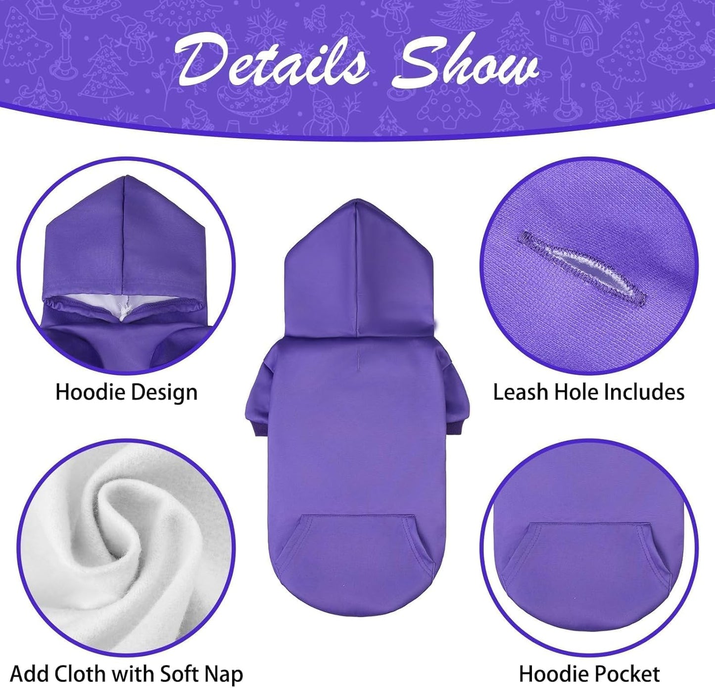 KOOLTAIL Basic Dog Hoodie - Soft & Warm Dog Hoodie Sweater with Leash Hole and Pocket, Dog Winter Coat, Cold Weather Clothes Sweatshirt for Small Medium Large Dogs Puppy Cat Boys Girls Purple XL