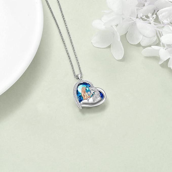 Horse Necklace Women Sterling Silver Crystal Love Heart with Horse Pendant Necklace Jewelry Christmas Gifts for Horse Lovers
