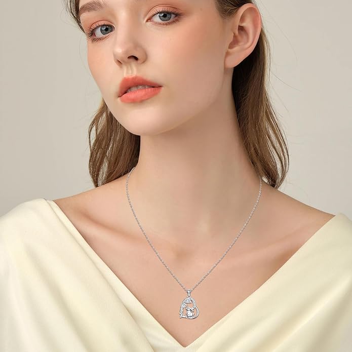 Heart Animal Necklace 925 Sterling Silver Cute Animal Pendant Jewelry Birthday Gifts for Women Girlfriend Mom Animal Lovers