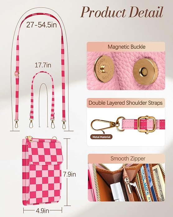 Cute Crossbody Purse Cell Phone Bags for Women - Leather Cellphone Wallet Purse with Handle Rope and Adjustable Shoulder Rope