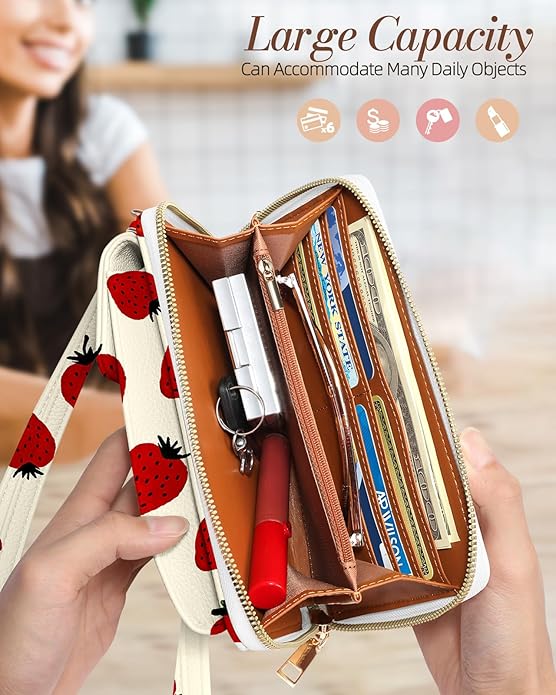 Cute Crossbody Purse Cell Phone Bags for Women - Leather Cellphone Wallet Purse with Handle Rope and Adjustable Shoulder Rope