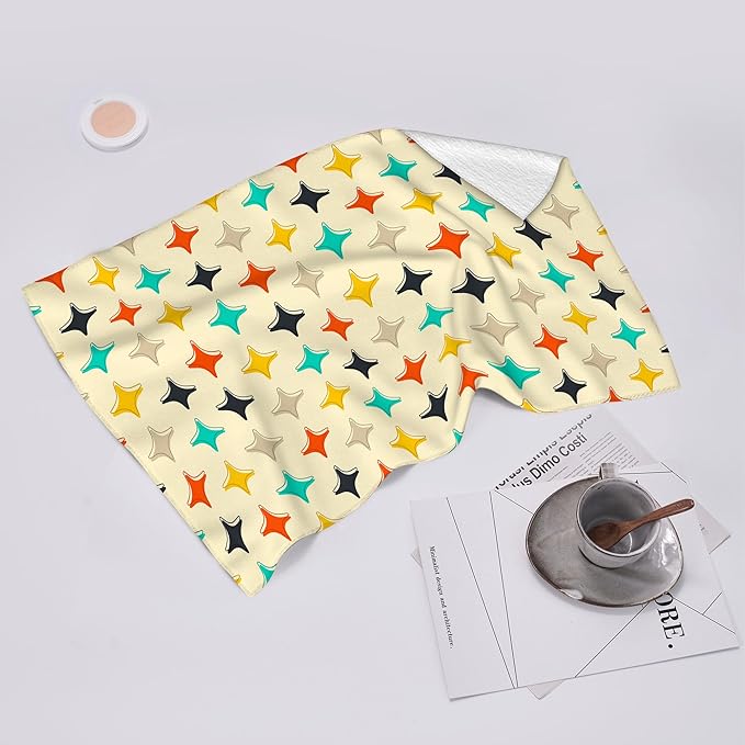 Mid Century Modern Stars Retro Kitchen Towels Decorative Set Absorbent Vintage Yellow Hand Towels Tea Towels Hand Towels for Kitchen Bathroom Bar Decor Accessories Housewarming Gifts