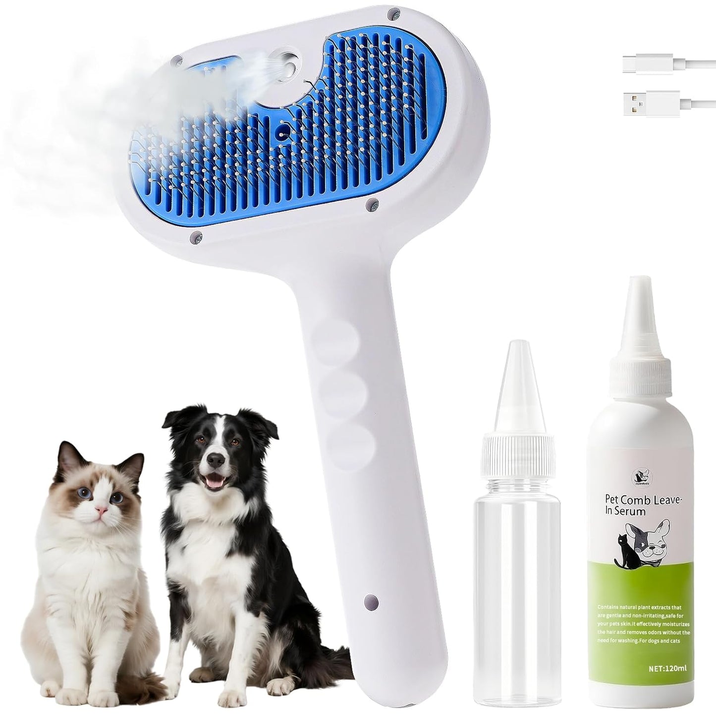 Cat Steam Brush for Shedding,3 In 1 Steam Brush for Dogs & Cats,Spray Hair Removal Comb,Includes Waterless Shampoo,Suitable for Long-haired and Short-haired Pets