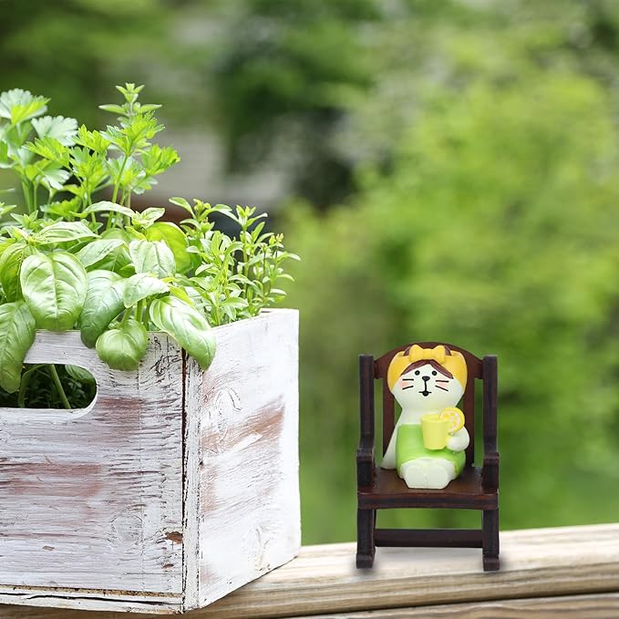 Cute Mini Cat Figurine with Rocking Chair - Resin Collectible Desk Decor, 1.5" Tiny Cat Statue for Home & Office - Gift for Cat Lovers