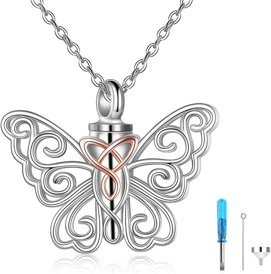 Butterfly/Dragonfly Urn Necklace for Ashes 925 Sterling Silver Celtic Knot Butterfly/Dragonfly Pendant Cremation Keepsake Necklace for Women Jewelry