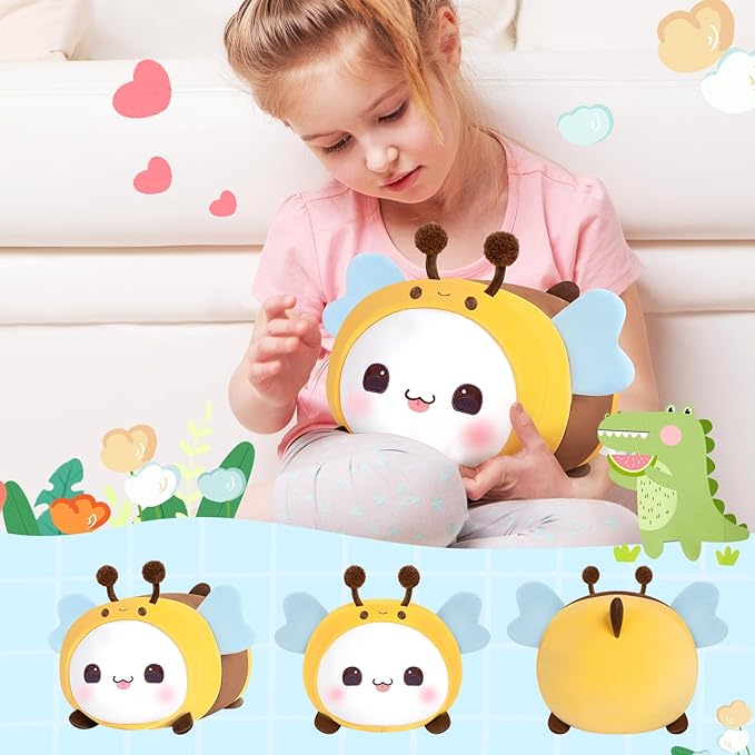 Cute Cat Bee Plush Pillow, Kawaii Plushies Cat Honeybee Stuffed Toy, Kitten Plushies with Honeybee Outfit Costume, Soft Squishy Birthday Gifts for Kids & Girls (16 Inch)