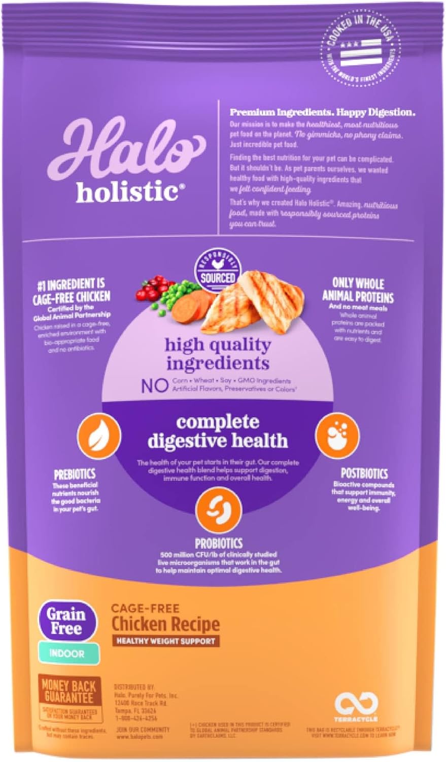 Halo Holistic Cage Free Chicken Cat Food, Grain Free Dry Cat Food, For Healthy Weight Support, Kibble for Indoor Cats, 10 lb Bag