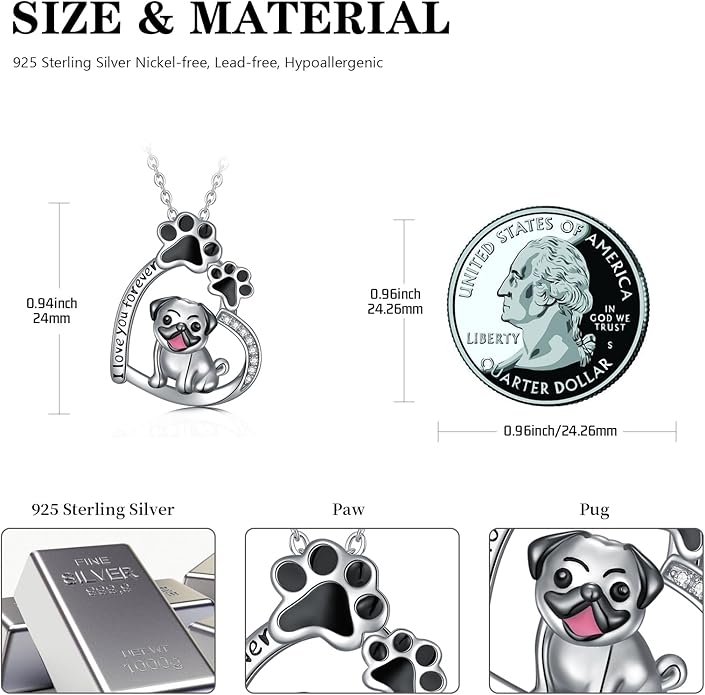 Dog Cat Necklace Pendant 925 Sterling Silver Pet Jewelry Gifts for Women