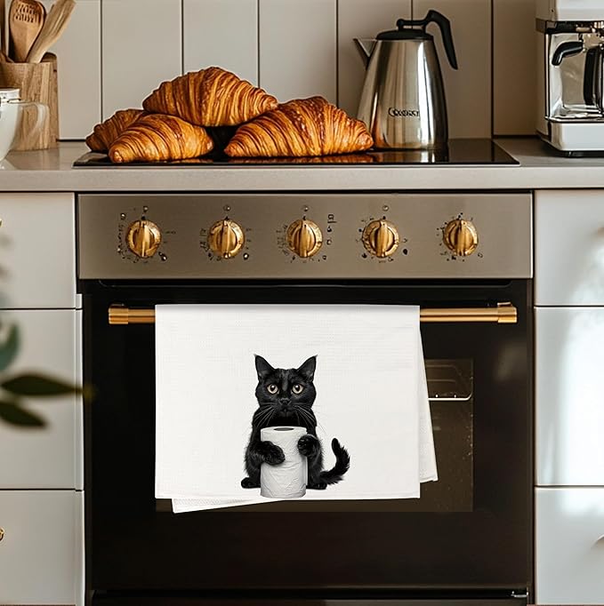 Funny Black Cat Hand Towels for Bathroom Washroom, Cat Bathroom Decor, Cats Lover Mom Lady Gifts for Women, Cute Black Kitten Bathrooms Hand Towels, 16x24 Inch