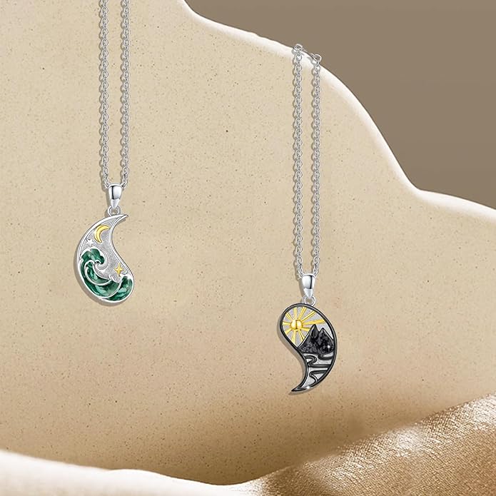 Yin Yang Matching Jewelry Set 925 Sterling Silver Yin Yang Friendship Couples BFF Pendant Necklace Jewelry for Her Him Women Men