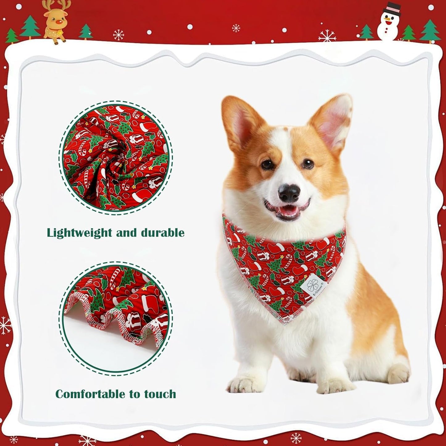 E-Clover Christmas Dog Bandanas & Matching Scrunchie Set Green Red Dog Scarf Bibs Pet Bandana with Bow Tie for Medium Large Dogs Owner Mom Winter