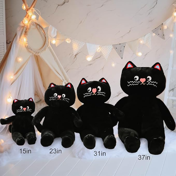 Cuddly Cat Stuffed Animal Toy, Soft Huggable Plush Pillow for Boys Girls Kids Girlfriend Ideal Valentines Day Gifts (Black,31 inch)