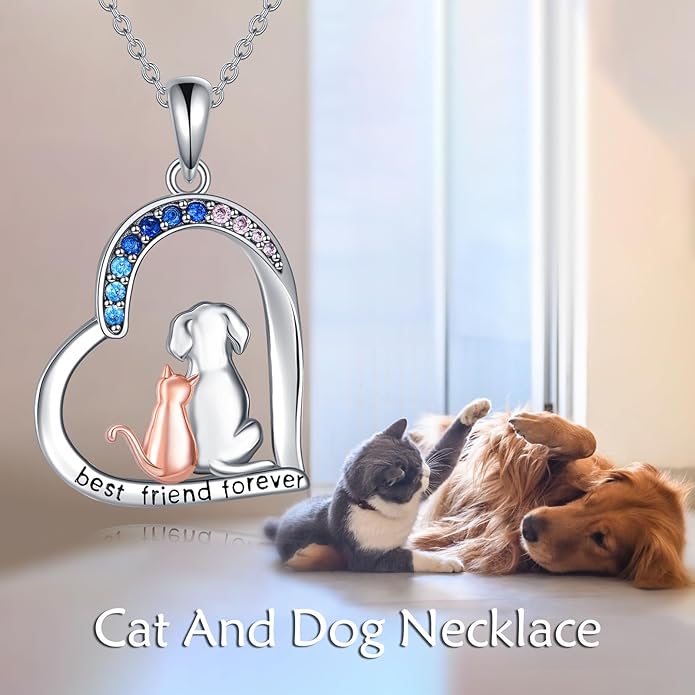 CRMAD Cat Dog Necklace for Women Sterling Silver Cute Animal Heart Pendant